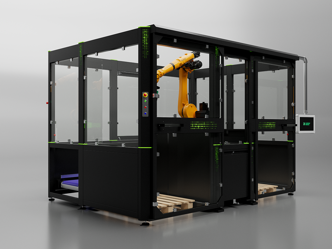 Industrial MalocherBot palletizing cell with touchscreen HMI