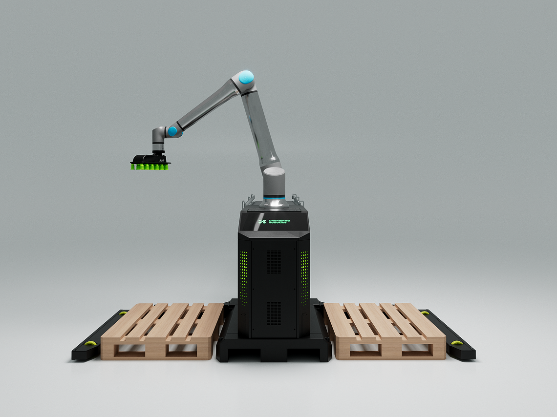 Compact MalocherBot palletizing robot with dual pallet setup