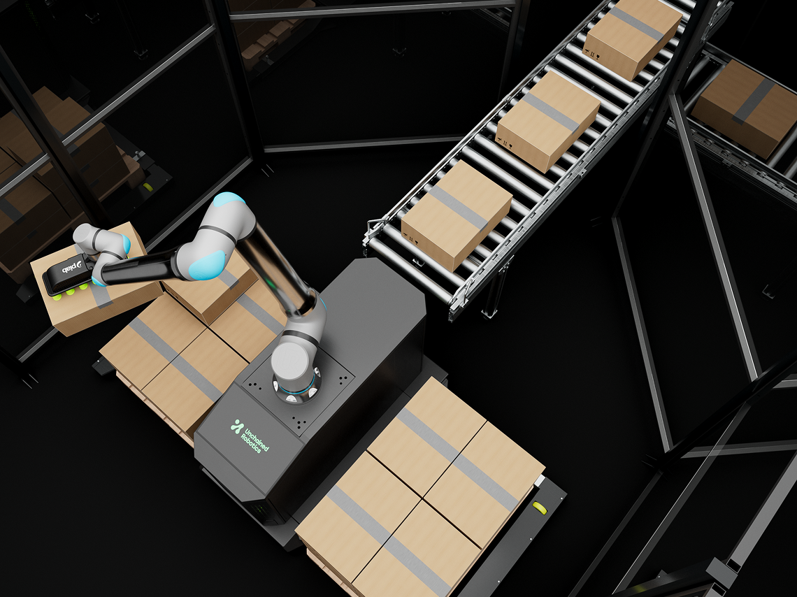 MalocherBot robot palletizing boxes from conveyor system